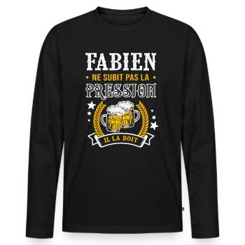 Fabien bière cadeau humour fabien - T-shirt manches longues Premium bio Homme - noir - Devant - Nico (187cm)