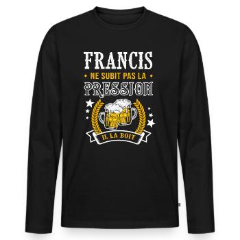 Francis bière cadeau humour Francis - T-shirt manches longues Premium bio Homme - noir - Devant - Nico (187cm)