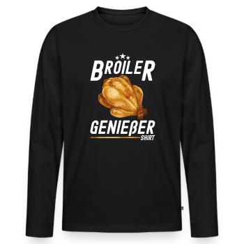 Broiler DDR Ostprodukte - Männer Premium Bio Langarmshirt - Schwarz - Vorne - Nico (187cm)