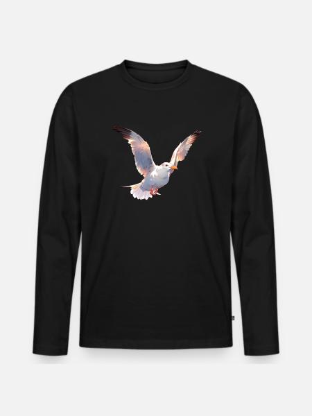 Seemöwe - Männer Premium Bio Langarmshirt - Schwarz