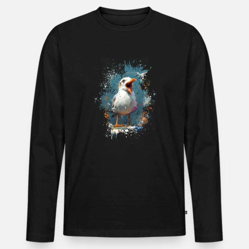 Kreischende Möwe - Männer Premium Bio Langarmshirt - Schwarz