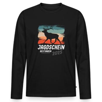 Jagdschein Bestanden 2025 - Männer Premium Bio Langarmshirt - Schwarz - Vorne - Nico (187cm)