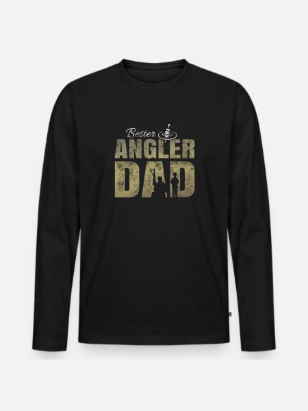 Bester Angler Papa - Männer Premium Bio Langarmshirt - Schwarz