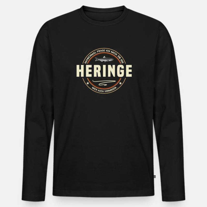 Heringe Angeln Spruch - Männer Premium Bio Langarmshirt - Schwarz