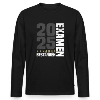 Jura Examen Bestanden 2025 - Männer Premium Bio Langarmshirt - Schwarz - Vorne - Nico (187cm)