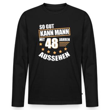 48 48. Geburtstag Geschenk für den Mann - Männer Premium Bio Langarmshirt - Schwarz - Vorne - Nico (187cm)