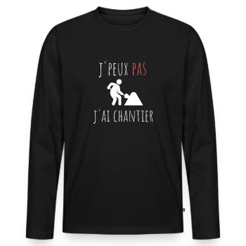 j'peux pas j'ai chantier cadeau anniversaire - T-shirt manches longues Premium bio Homme - noir - Devant - Nico (187cm)