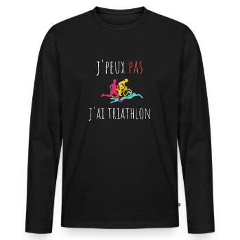 j'peux pas j'ai triathlon cadeau anniversaire - T-shirt manches longues Premium bio Homme - noir - Devant - Nico (187cm)