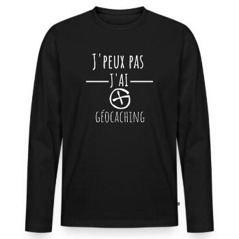j'peux pas j'ai géocaching cadeau anniversaire - T-shirt manches longues Premium bio Homme - noir - Devant - Nico (187cm)