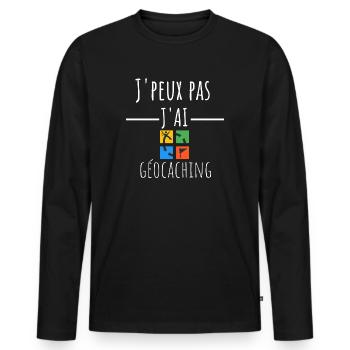 j'peux pas j'ai géocaching cadeau anniversaire - T-shirt manches longues Premium bio Homme - noir - Devant - Nico (187cm)