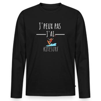 j'peux pas j'ai kitesurf cadeau anniversaire - T-shirt manches longues Premium bio Homme - noir - Devant - Nico (187cm)