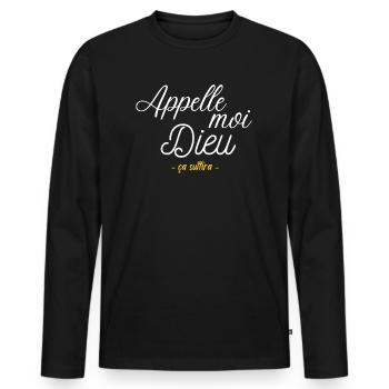 Humour homme parfait perfection appelle moi dieu - T-shirt manches longues Premium bio Homme - noir - Devant - Nico (187cm)