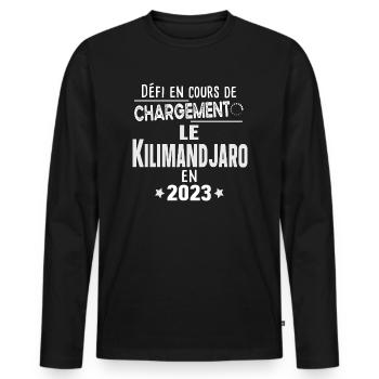 2023 Kilimandjaro Montagne Tanzanie Afrique - T-shirt manches longues Premium bio Homme - noir - Devant - Nico (187cm)