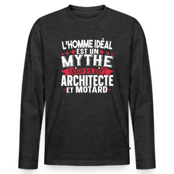 Architecte Motard Moto Cadeau Homme T-shirt Mug - T-shirt manches longues Premium bio Homme - anthracite chiné - Devant - Nico (187cm)