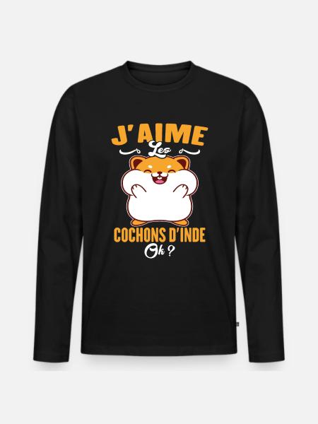 J'aime Les Cochons D'Inde - T-shirt manches longues Premium bio Homme - noir