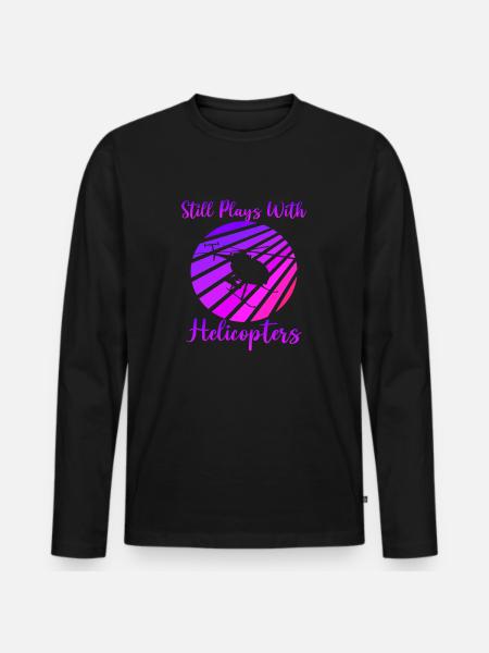 Hubschrauberpilot spielt immer noch mit - Männer Premium Bio Langarmshirt - Schwarz