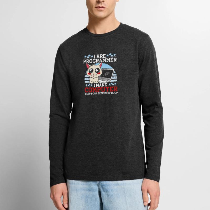 I Are Programmer Funny Cat Coder Computer Kitty Men's Premium Organic Long Sleeve Shirt