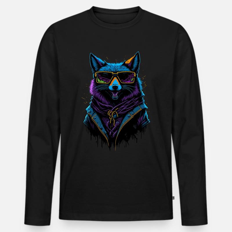 Cyberpunk Fox - Männer Premium Bio Langarmshirt - Schwarz