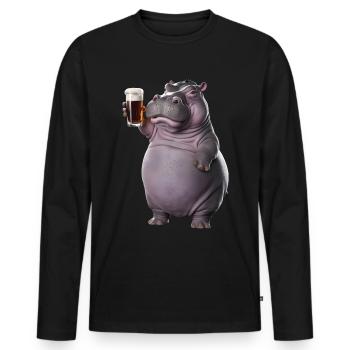 Nilpferd Bier - Männer Premium Bio Langarmshirt - Schwarz - Vorne - Nico (187cm)