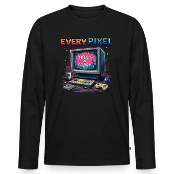 Chaque pixel raconte une histoire - Retro Gaming - T-shirt manches longues Premium bio Homme - noir - Devant - Nico (187cm)