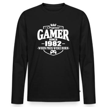 Gamer seit 1982 - Männer Premium Bio Langarmshirt - Schwarz - Vorne - Nico (187cm)