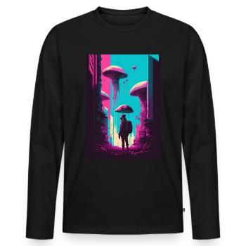 Pilz Neon Vaporwave Stadt Apokalypse - Männer Premium Bio Langarmshirt - Schwarz - Vorne - Nico (187cm)