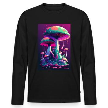 Pilz Neon Vaporwave Natur - Männer Premium Bio Langarmshirt - Schwarz - Vorne - Nico (187cm)