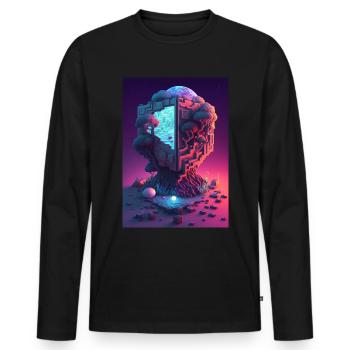 Voxel Vaporwave Neon Futuristisch Fantasie Gaming - Männer Premium Bio Langarmshirt - Schwarz - Vorne - Nico (187cm)