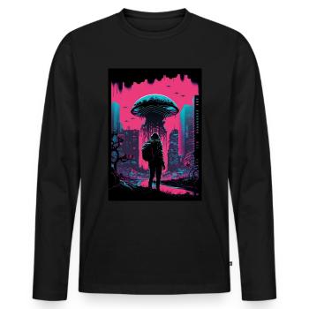 Pilz Neon Vaporwave Natur Technocrat Hacker Techie - Männer Premium Bio Langarmshirt - Schwarz - Vorne - Nico (187cm)