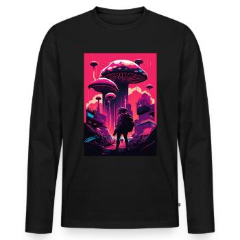 Pilz Neon Vaporwave Natur Technocrat Hacker Techie - Männer Premium Bio Langarmshirt - Schwarz - Vorne - Nico (187cm)