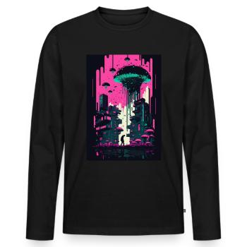 Mushroom Neon Vaporwave Natural Technocrat Hacker Techie - Men's Premium Organic Long Sleeve Shirt - black - Front - Nico (187cm)