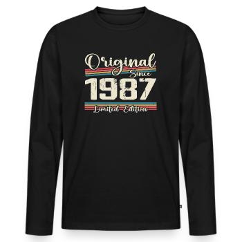 1987 Cadeau D’anniversaire Rétro Vintage 1987 - T-shirt manches longues Premium bio Homme - noir - Devant - Nico (187cm)