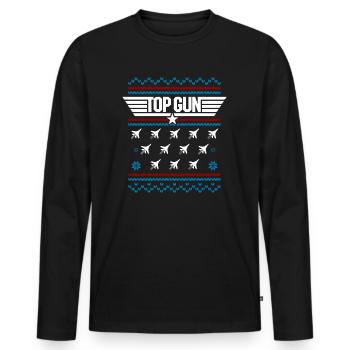 Top Gun Logo Et Jets Ugly Christmas Design - T-shirt manches longues Premium bio Homme - noir - Devant - Nico (187cm)