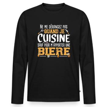 Cuisine Bière Alcool Apéro Cadeau Humour Cuisinier - T-shirt manches longues Premium bio Homme - noir - Devant - Nico (187cm)