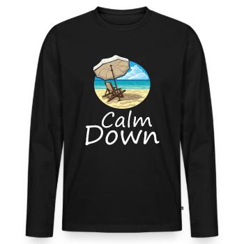 Entspannung und Relax. Just Calm Down - Männer Premium Bio Langarmshirt - Schwarz - Vorne - Nico (187cm)
