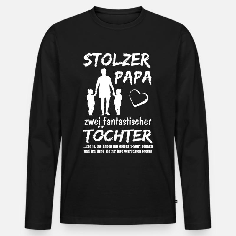 Stolzer Papa zwei Töchter - Männer Premium Bio Langarmshirt - Schwarz