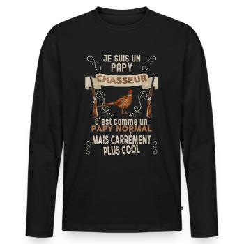 Papy chasseurs de gibier humour chasse - T-shirt manches longues Premium bio Homme - noir - Devant - Nico (187cm)