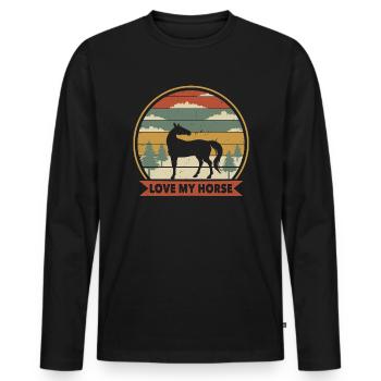 J’adore mon cheval en vintage - T-shirt manches longues Premium bio Homme - noir - Devant - Nico (187cm)