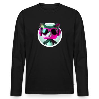 Katze Brille Turntable DJ Disco Club Kopfhörer - Männer Premium Bio Langarmshirt - Schwarz - Vorne - Nico (187cm)
