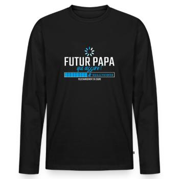 Annonce Future Papa cadeau de naissance - T-shirt manches longues Premium bio Homme - noir - Devant - Nico (187cm)