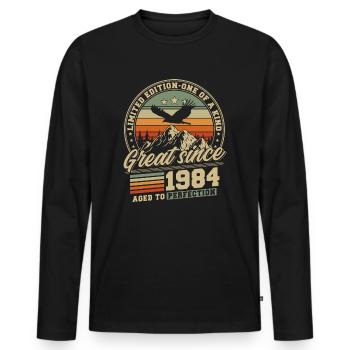 Great Since 1984 Vintage 1984 Vintage - Men's Premium Organic Long Sleeve Shirt - black - Front - Nico (187cm)