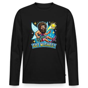 Got wishes? Lustiges Motiv mit Fee (Mann) & Spruch - Männer Premium Bio Langarmshirt - Schwarz - Vorne - Nico (187cm)