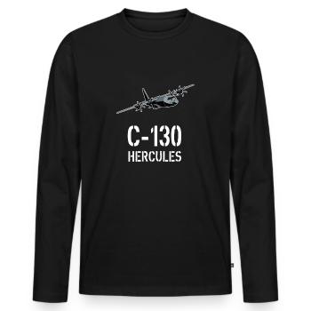 C130 Hercules design - T-shirt manches longues Premium bio Homme - noir - Devant - Nico (187cm)