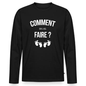 Idee Cadeau Annonce Grossesse Originale Jumeaux - T-shirt manches longues Premium bio Homme - noir - Devant - Nico (187cm)