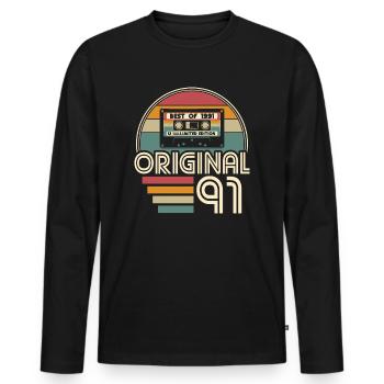 Vintage 1991 born Original 1991 Birthday - Men's Premium Organic Long Sleeve Shirt - black - Front - Nico (187cm)