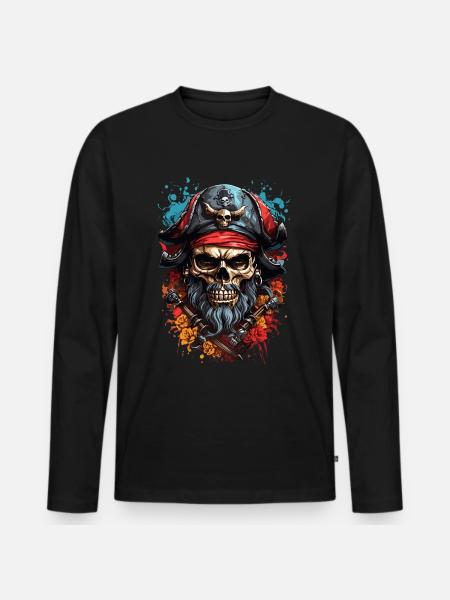 Buccaneer Skull: Spooky Adventures - Men's Premium Organic Long Sleeve Shirt - black