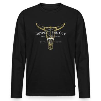 Grillmeister Grillspruch Logo - Männer Premium Bio Langarmshirt - Schwarz - Vorne - Nico (187cm)