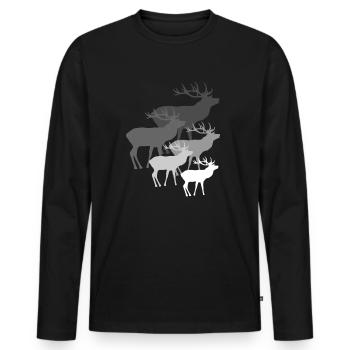 Deer with antlers, deer, roebuck, red deer, gray - Men's Premium Organic Long Sleeve Shirt - black - Front - Nico (187cm)