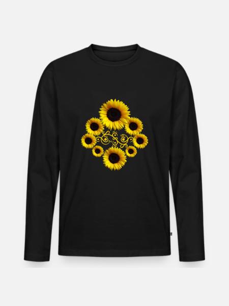 Sunflowers with ornament, sunflower, flowers - Men's Premium Organic Long Sleeve Shirt - black