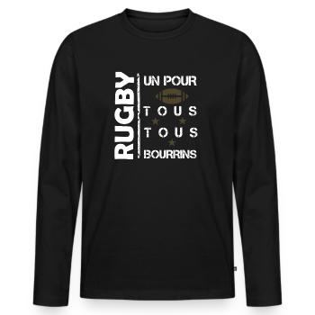 Un pour tous tous bourrins Cadeau humour rugby - T-shirt manches longues Premium bio Homme - noir - Devant - Nico (187cm)